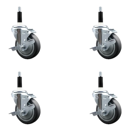 Service Caster 4'' SS Thermoplastic Rubber Swivel 7/8'' Expanding Stem Caster Set with Brake, 4PK SCC-SSEX20S414-TPRB-TLB-78-4